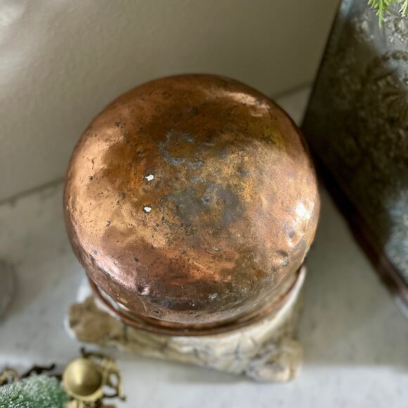 Antique Medium Copper Cauldron Handle Apple Butter Kettle Stock Pot Brass - Picture 8 of 10